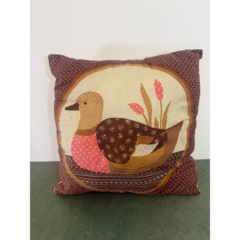Vintage Country Duck Patchwork Throw Pillow 13in Calico Floral Farmhouse Decor